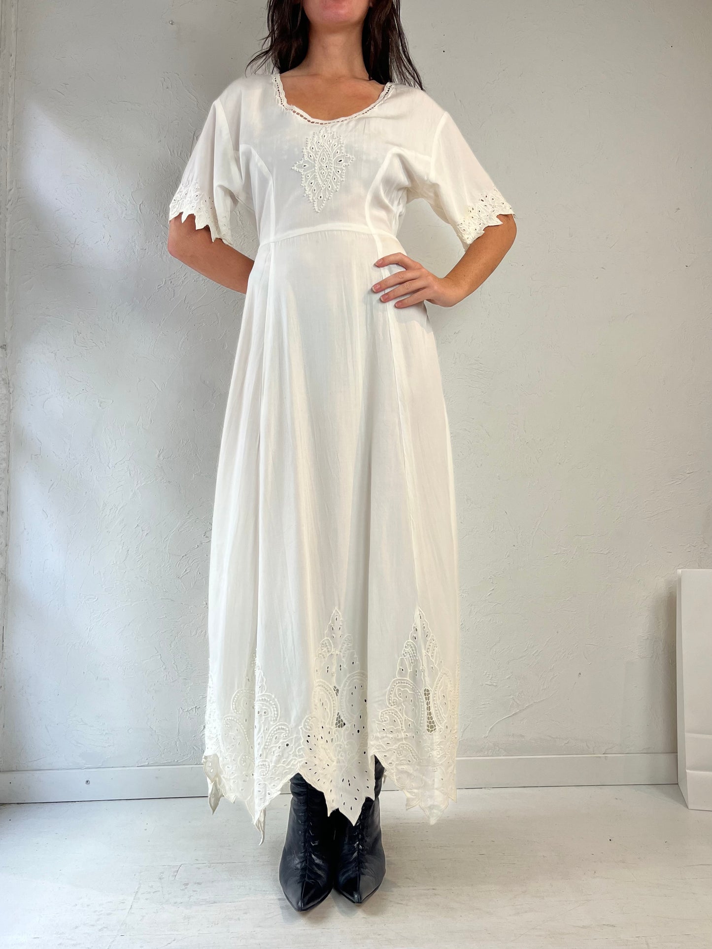 Y2k 'Yaya' White Beaded Rayon Maxi Dress / Small