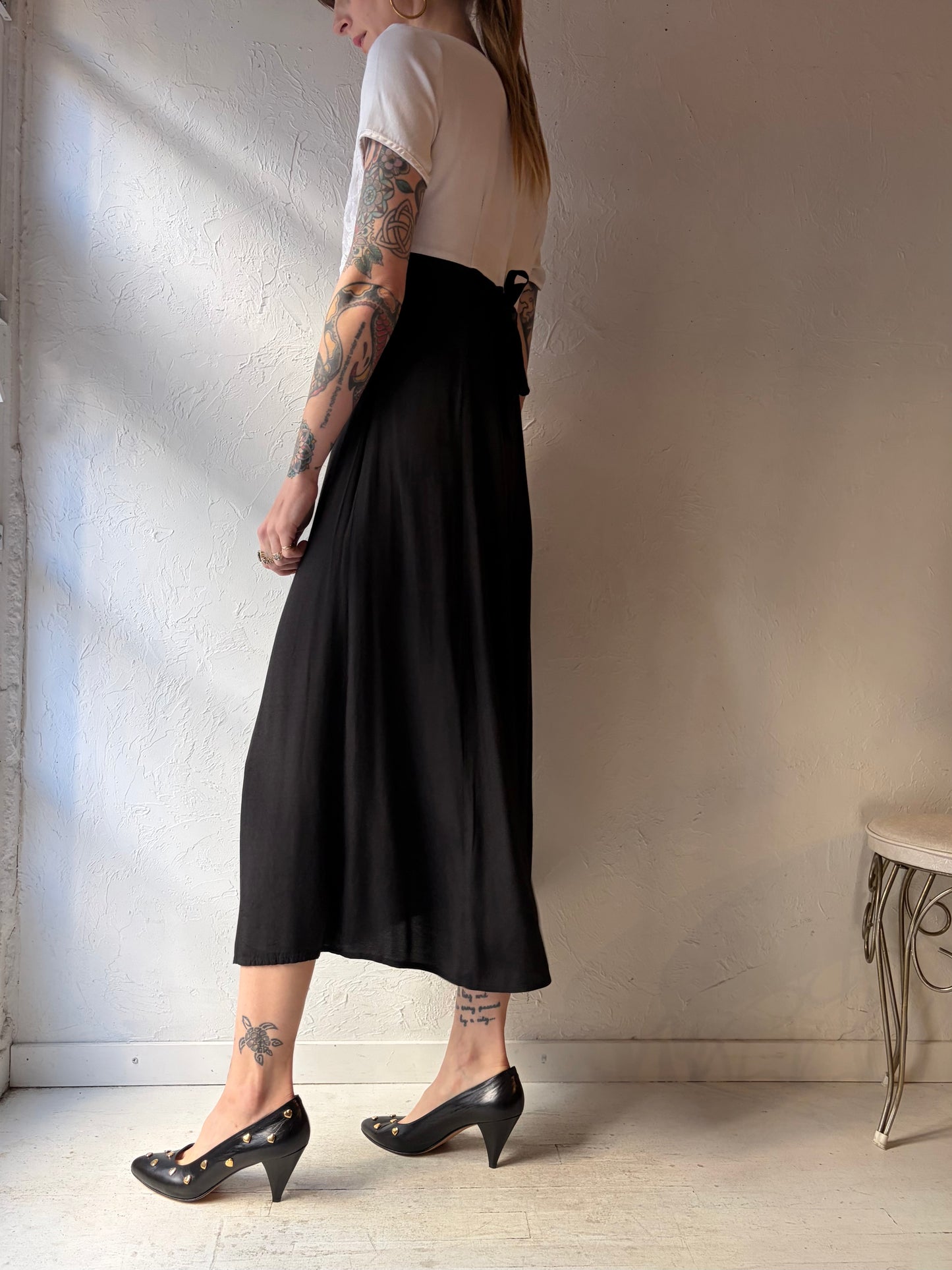 90s 'Just Choon' Black and White Midi Dress / Small