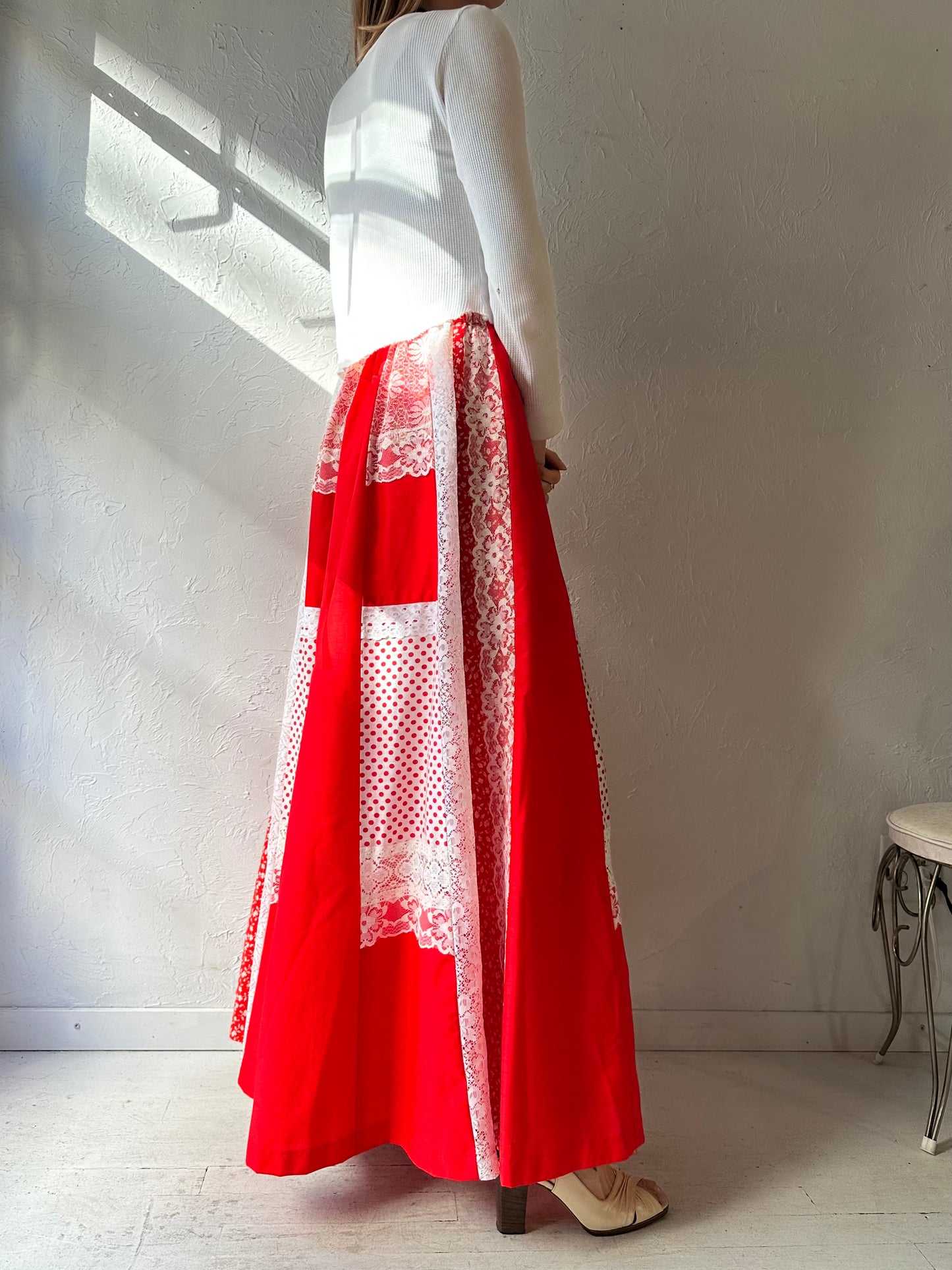 Vintage Handmade Red Maxi Skirt / Small