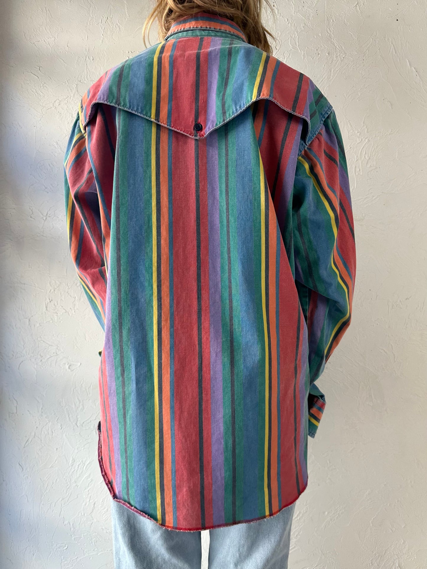 90s 'Wrangler' Rainbow Striped thick Cotton Western Shirt / Large