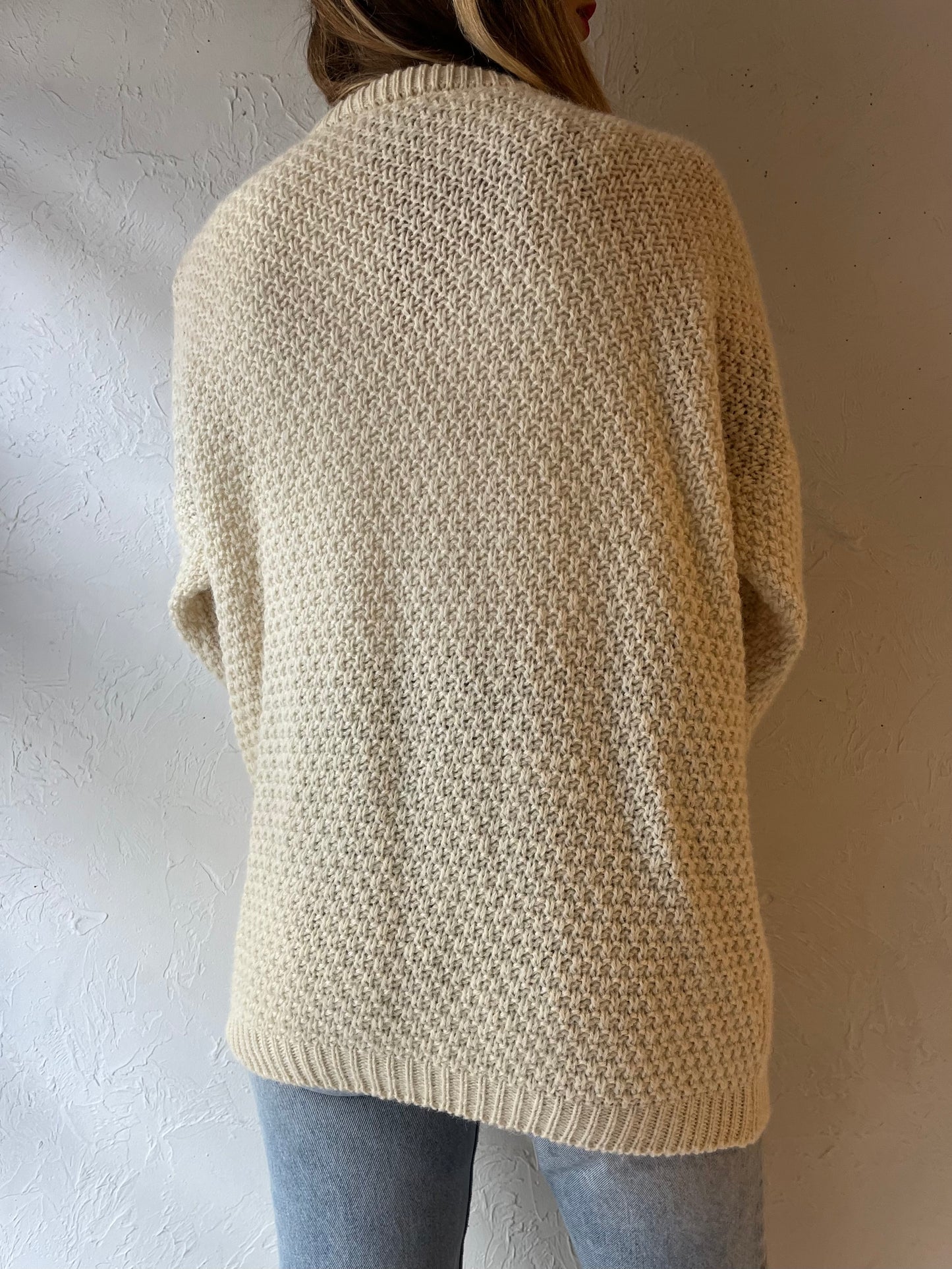 Vintage ‘Highland Home’ Cream Cable Knit Cardigan Sweater / Medium