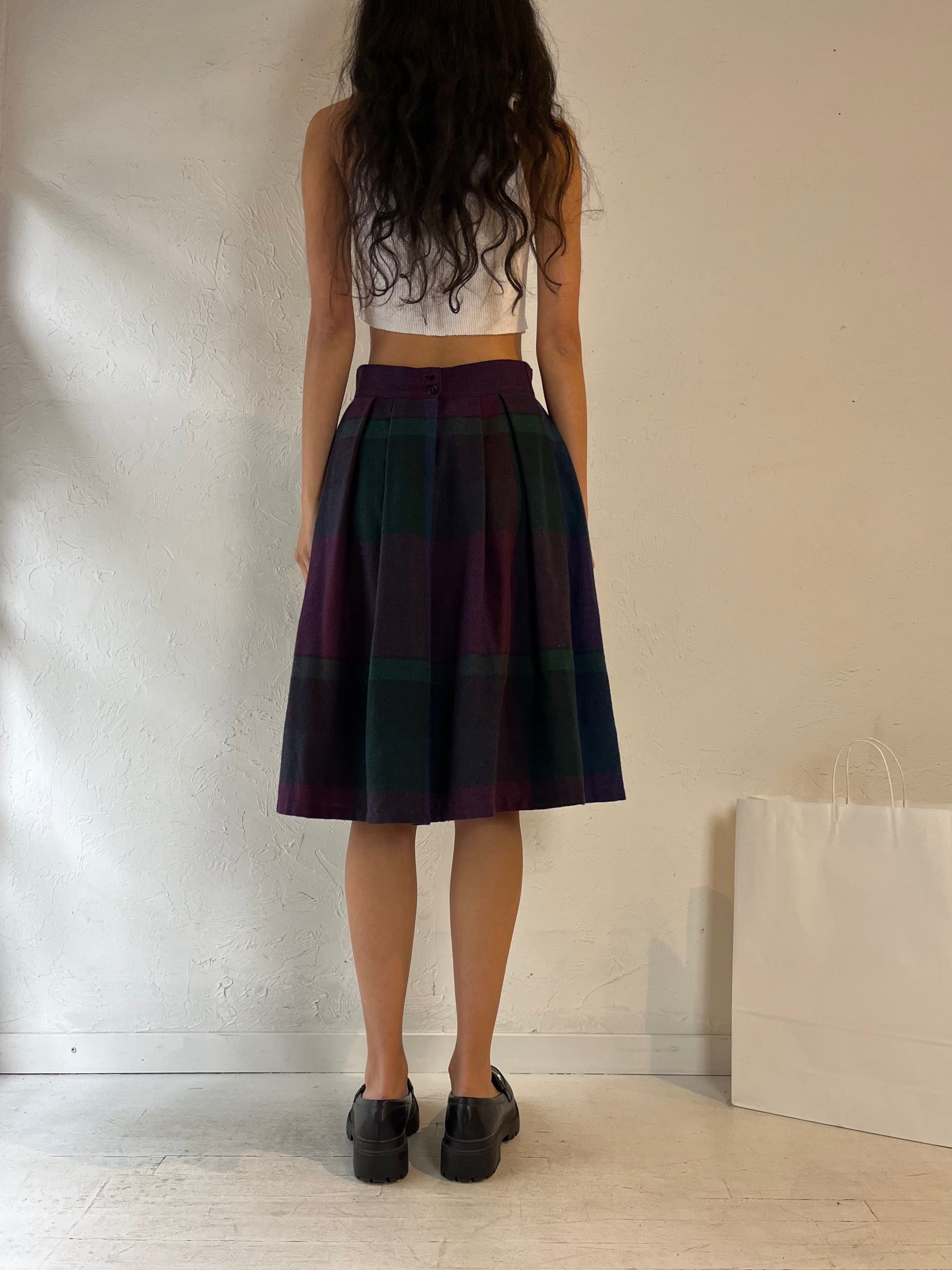 80s ‘Louben’ Plaid Knit Midi Skirt / Small