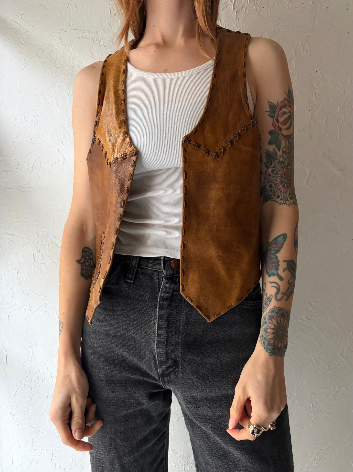 70s Leather Vest / Small