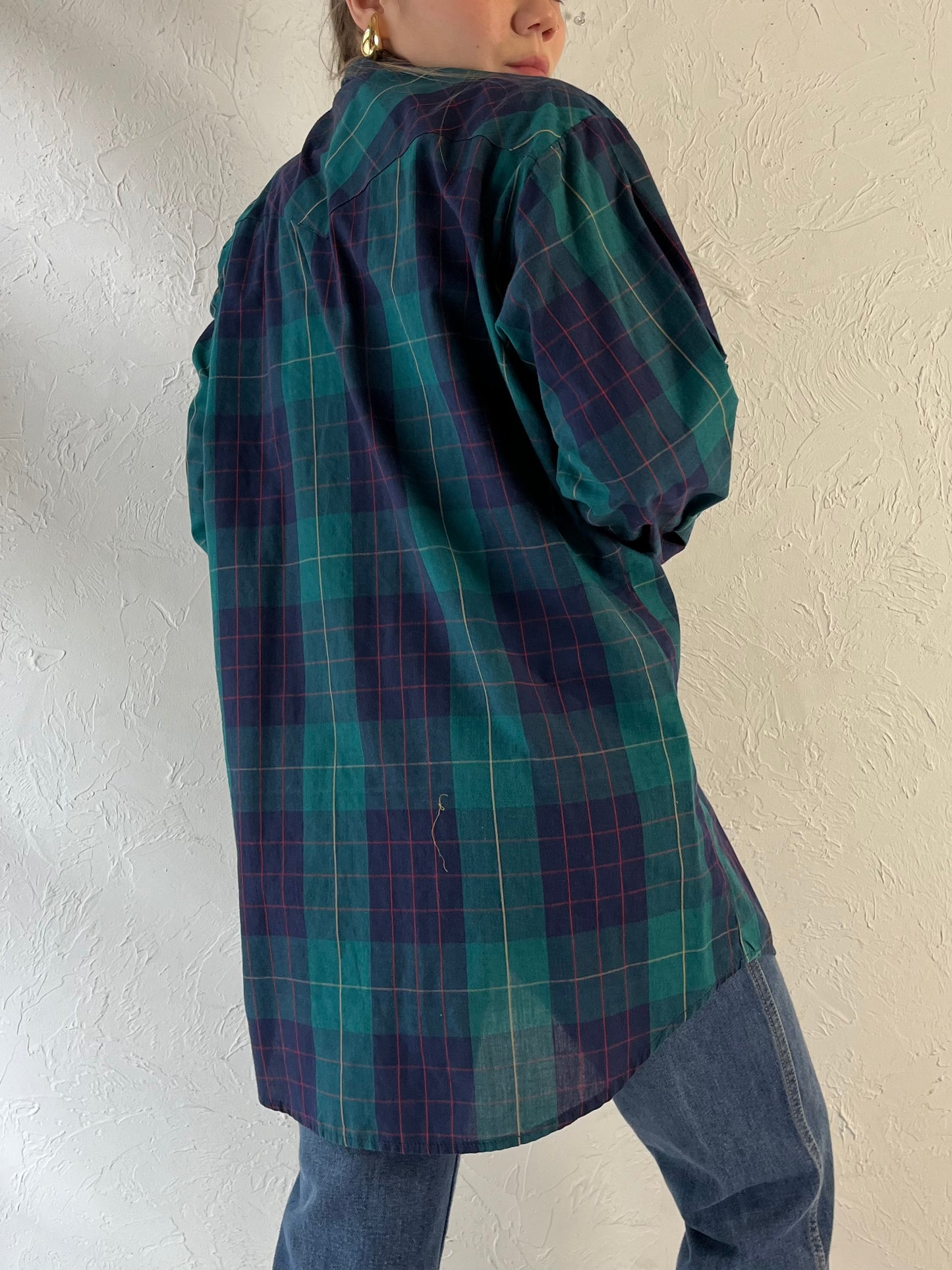 80s ‘MWG’ Plaid Western Pearl Snap Shirt / Medium