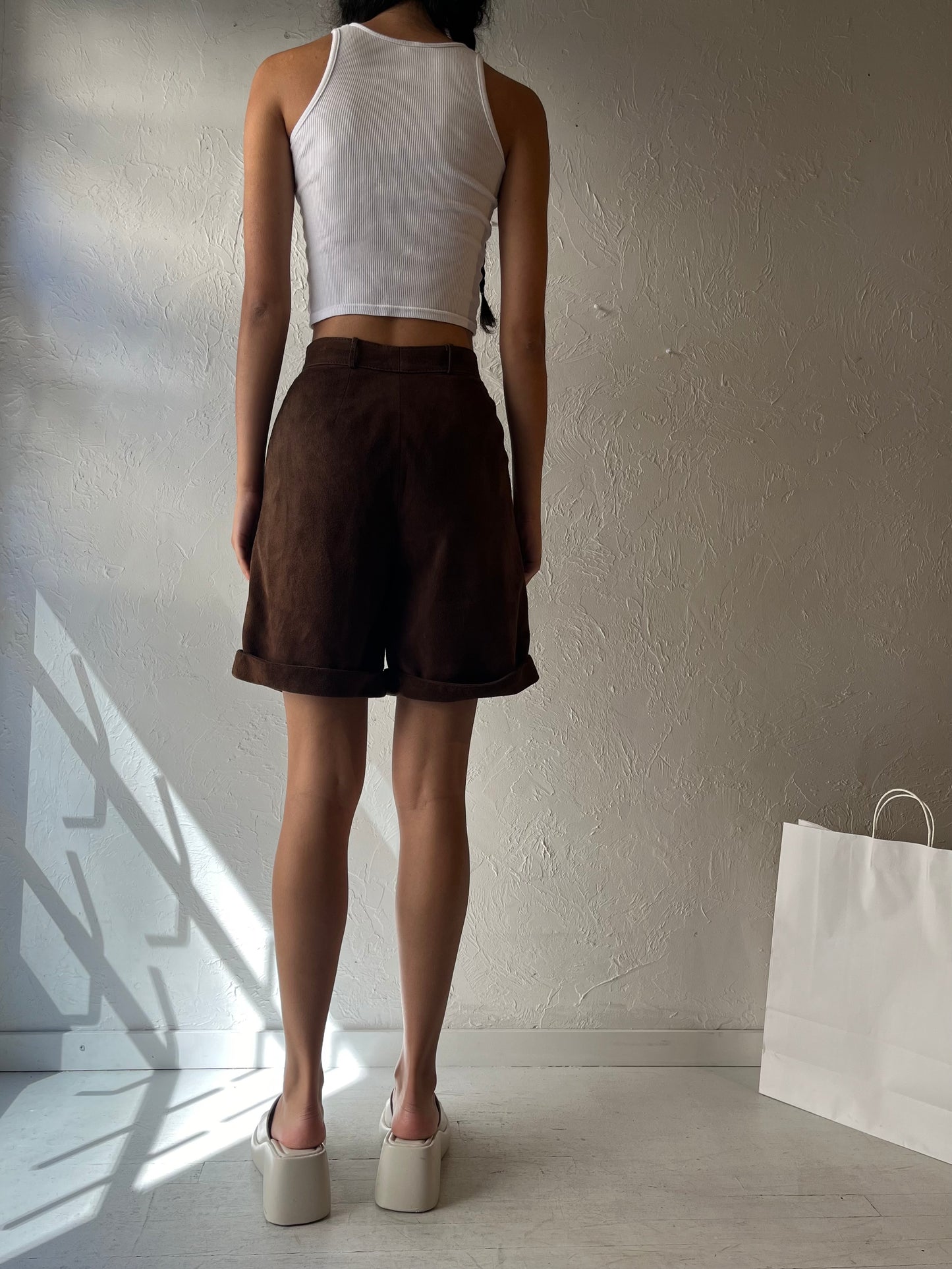 70s 'Courreges' Brown Suede Leather Shorts / Small