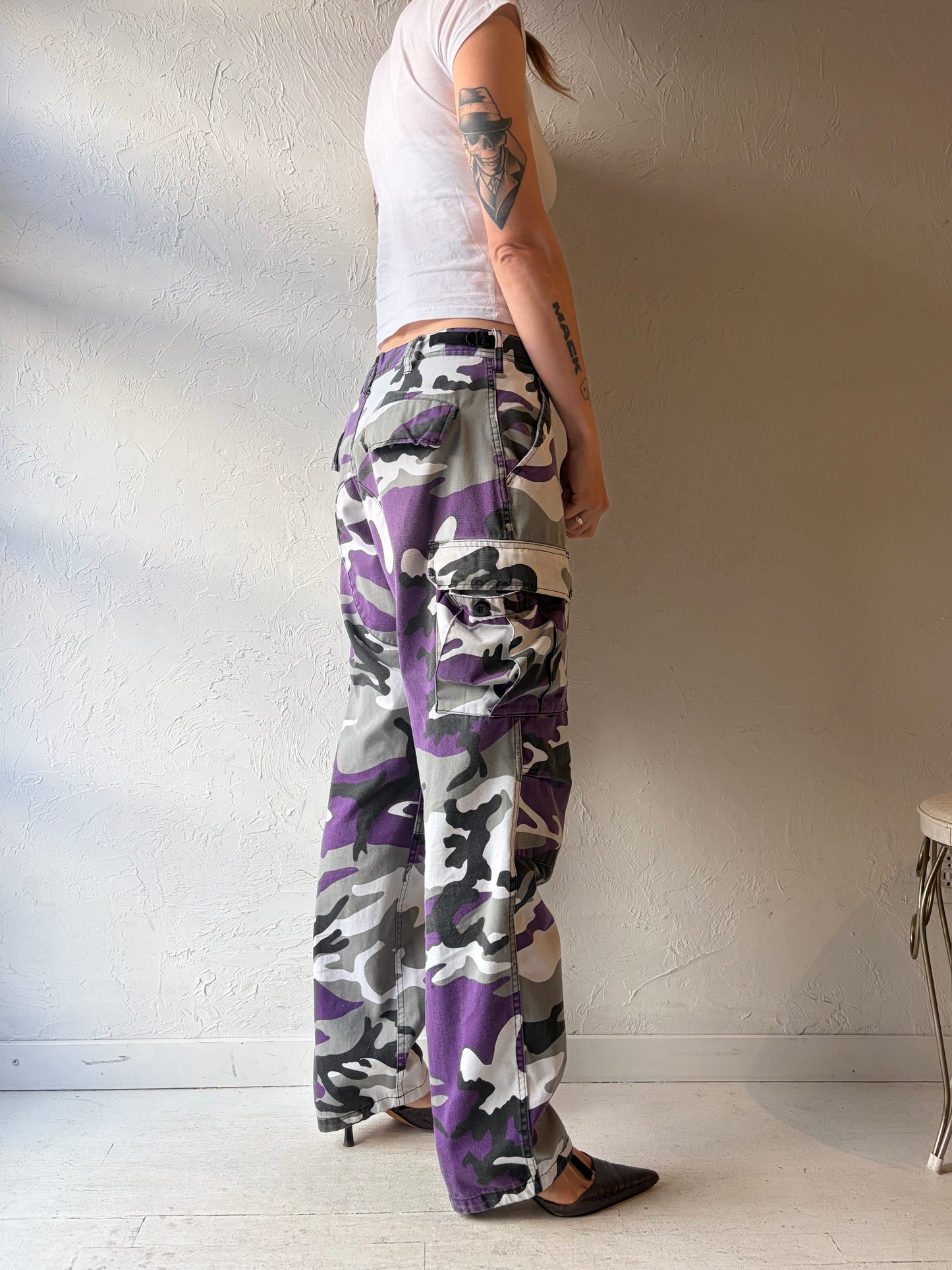 Y2K Authentic Army Purple Camouflage Pants / Vintage 2000s Military Streetwear Grunge Workwear Pants / Small