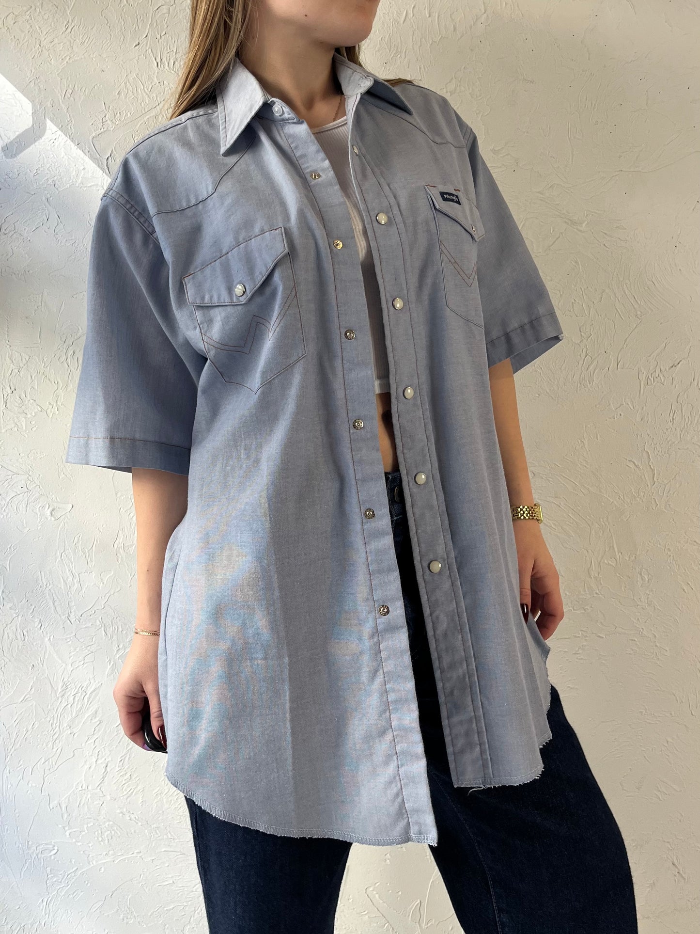 90s ‘Wrangler’ Short Sleeve Pearl Snap Shirt / Large