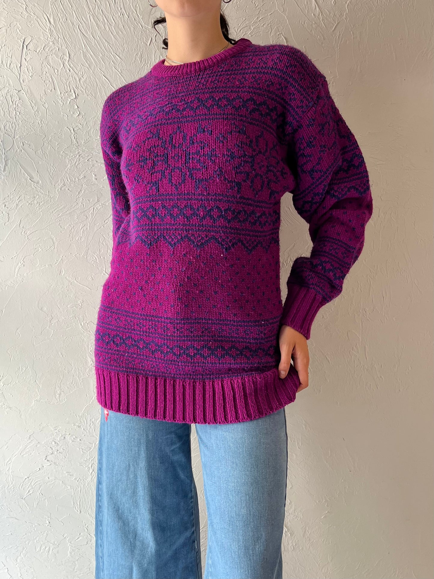 90s 'Just Sasha' Pink Purple Knit Pullover Sweater / Medium