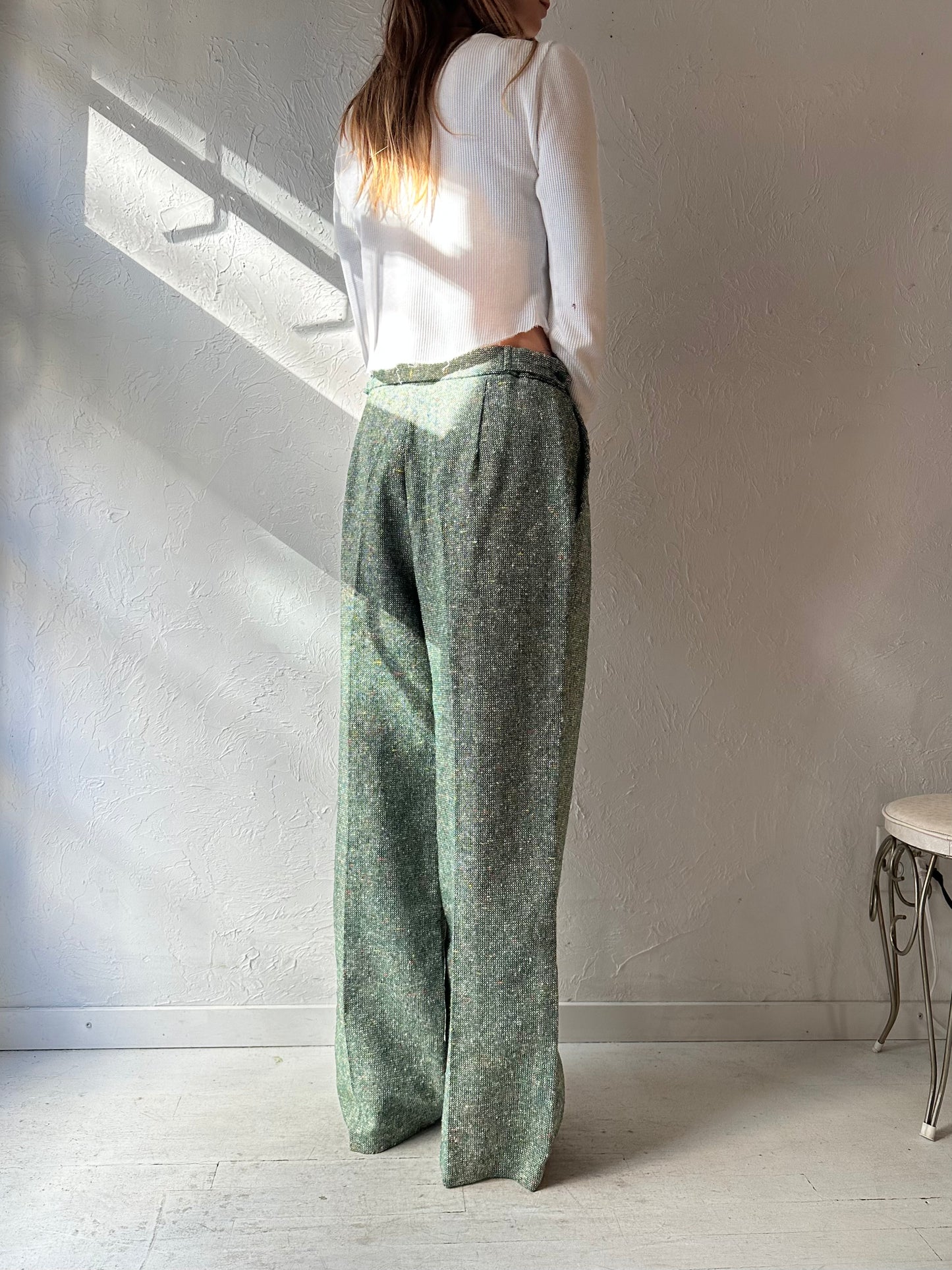 70s Green Tweed Knit Trousers / Small - Medium
