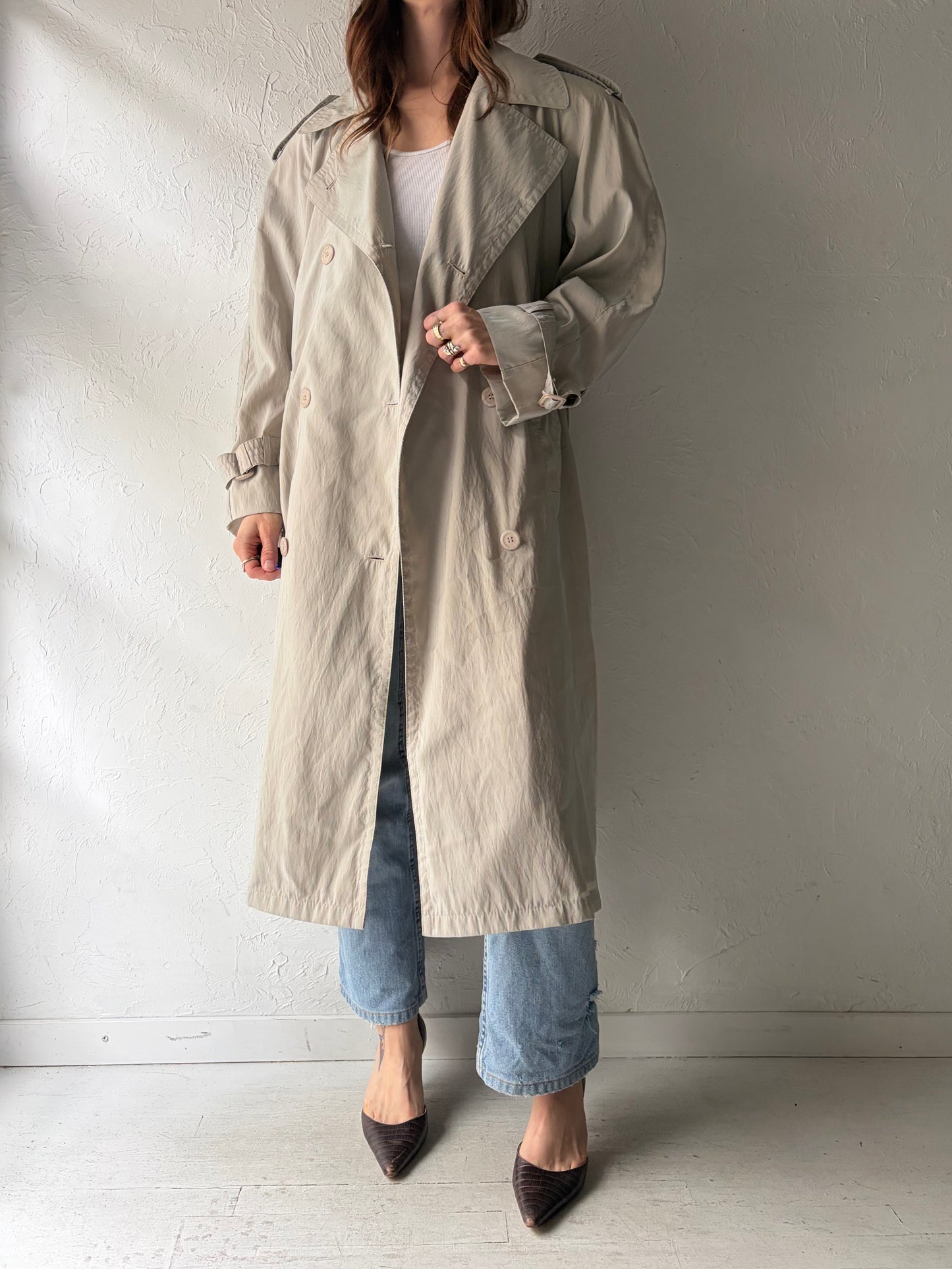 90s 'Dorothy Roberts' Beige Light Weight Trench Coat / Medium