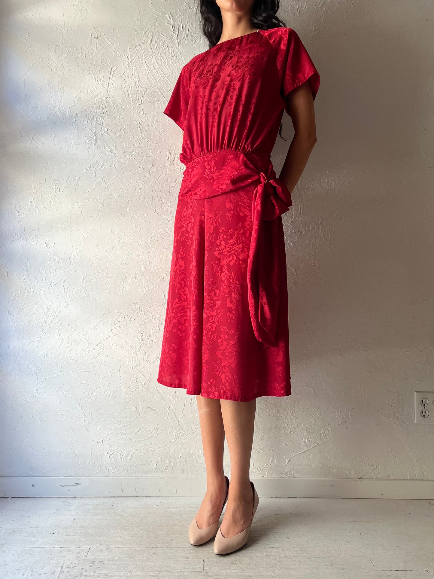 80s Floral Midi Dress / Small