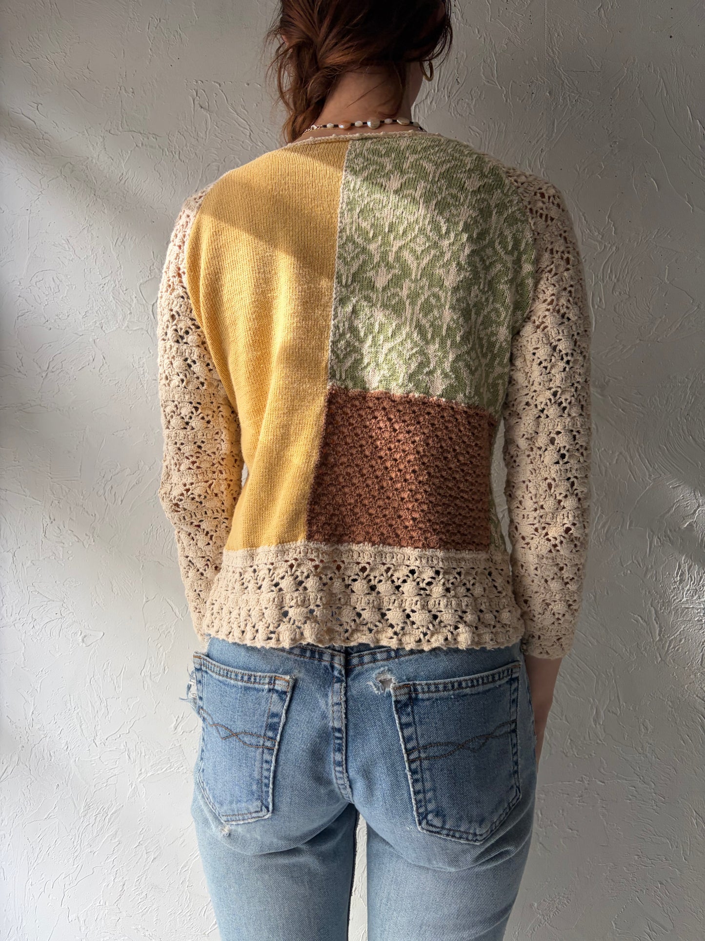 90s 'April Cornell' Crochet Cotton Hippy Cardigan Sweater / Small
