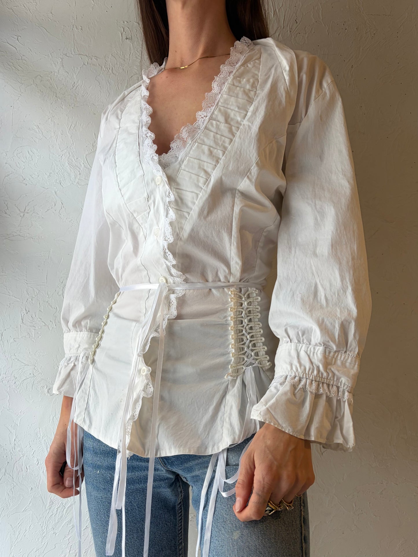 Vintage 'Scully' White Cottage Core Western Blouse / XXL