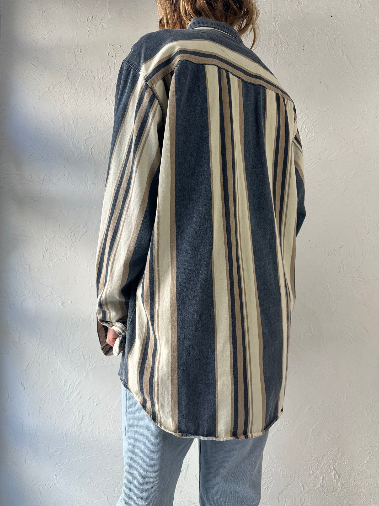 Y2k 'Faded Glory Striped Button Up Shirt / Large