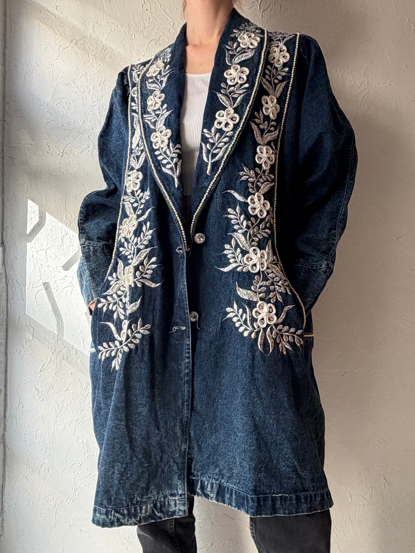 80s 'Jazzino' Embroidered Denim Jacket / XL