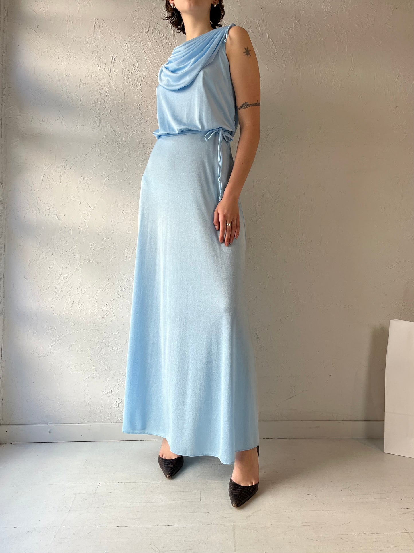 70s 'Nu Mode' Blue Baby Blue Formal Dress / Small