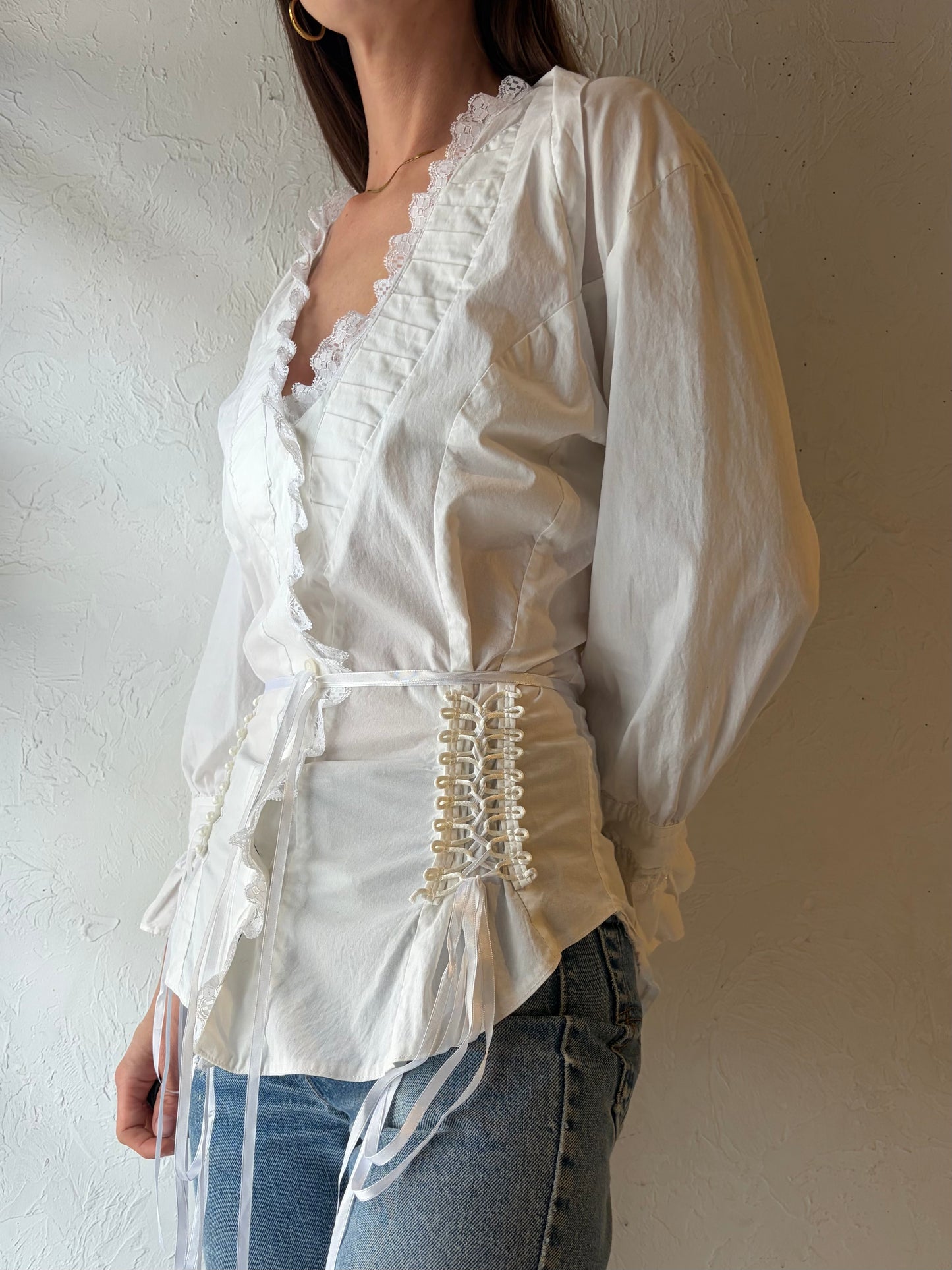 Vintage 'Scully' White Cottage Core Western Blouse / XXL