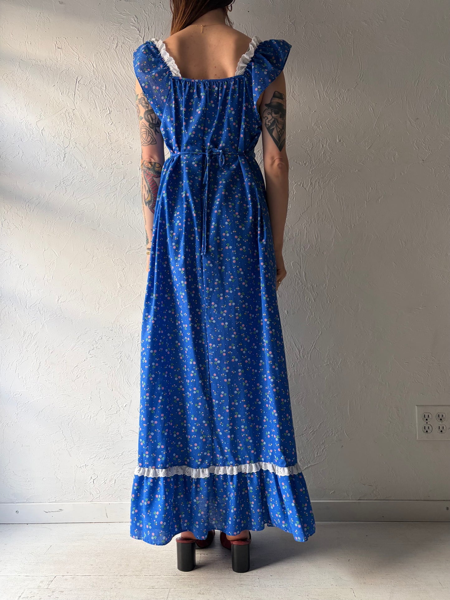 70s 'Sears' Blue Hippie Maxi Dress /