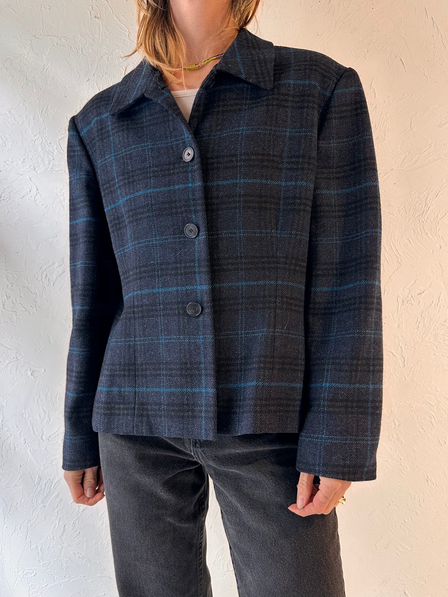 90s 'Jones New York' Plaid Wool Jacket / Large