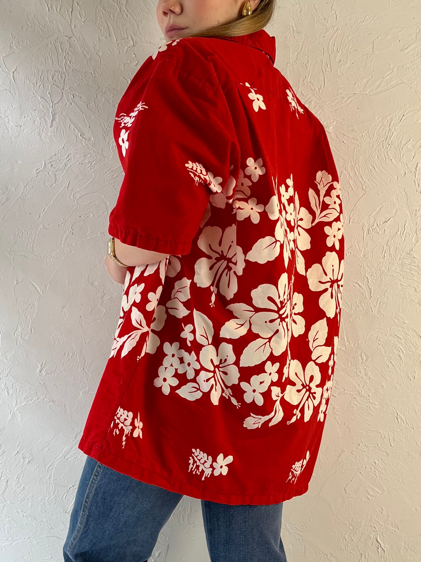 70s ‘Ui Maikai’ Red Cotton Hawaiian Shirt / Medium