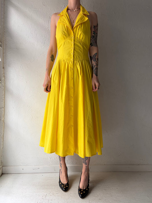Vintage Yellow Collared Midi Dress / Small