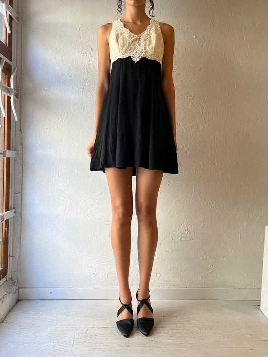 80s 'Nu Mode' Black Lace Formal Mini Dress / Small