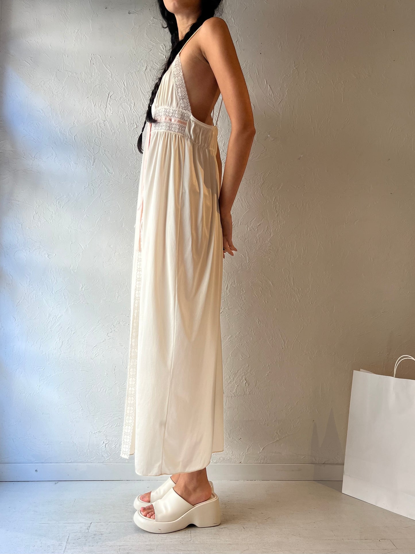 70s 'Gilead' Cream Nylon Night Gown / Small