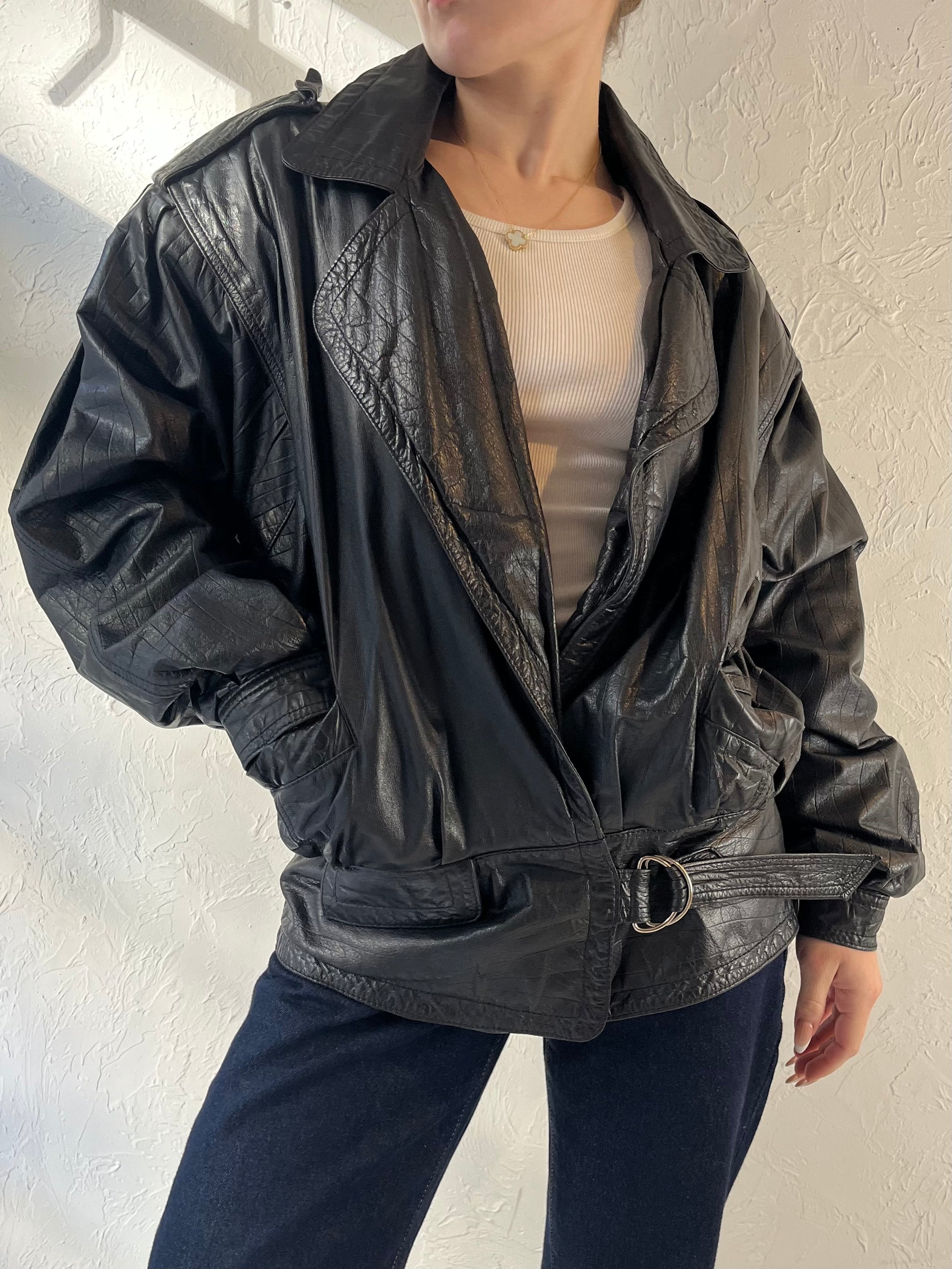 80s ‘Winlit’ Black Leather Jacket / Medium