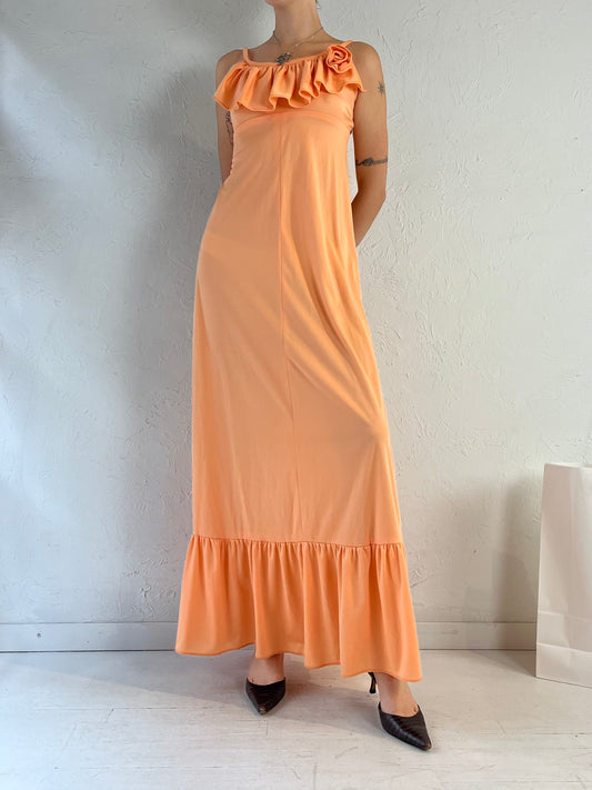 70s 'Nu Mode' Peachy Pink Strapless Maxi Dress / Small