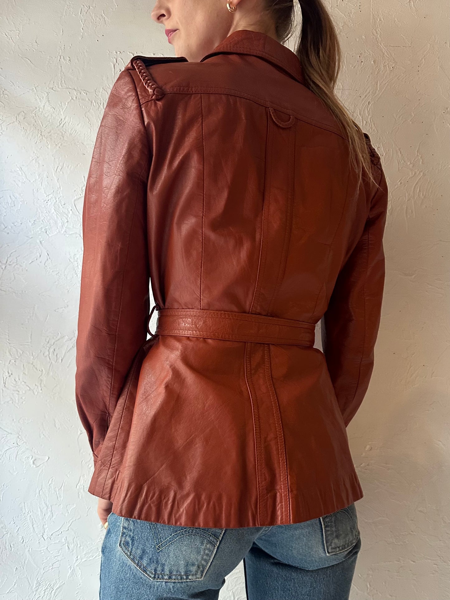 70s 'Voyageur' Burgundy Leather Jacket / Small
