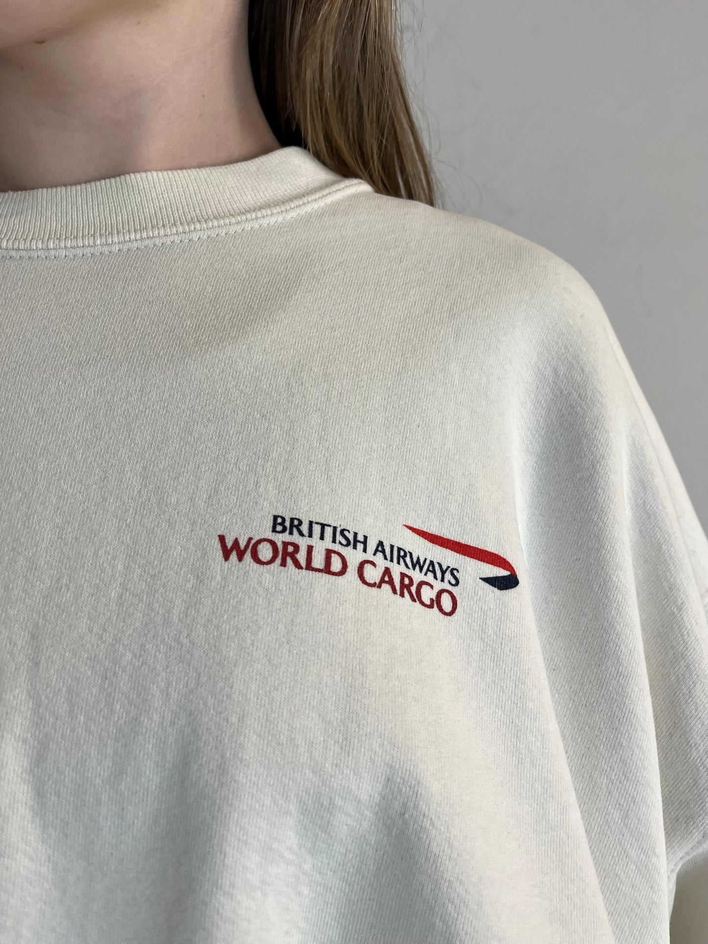 90s ‘JERZEES’ White British Airways Crew Neck Sweatshirt / XL