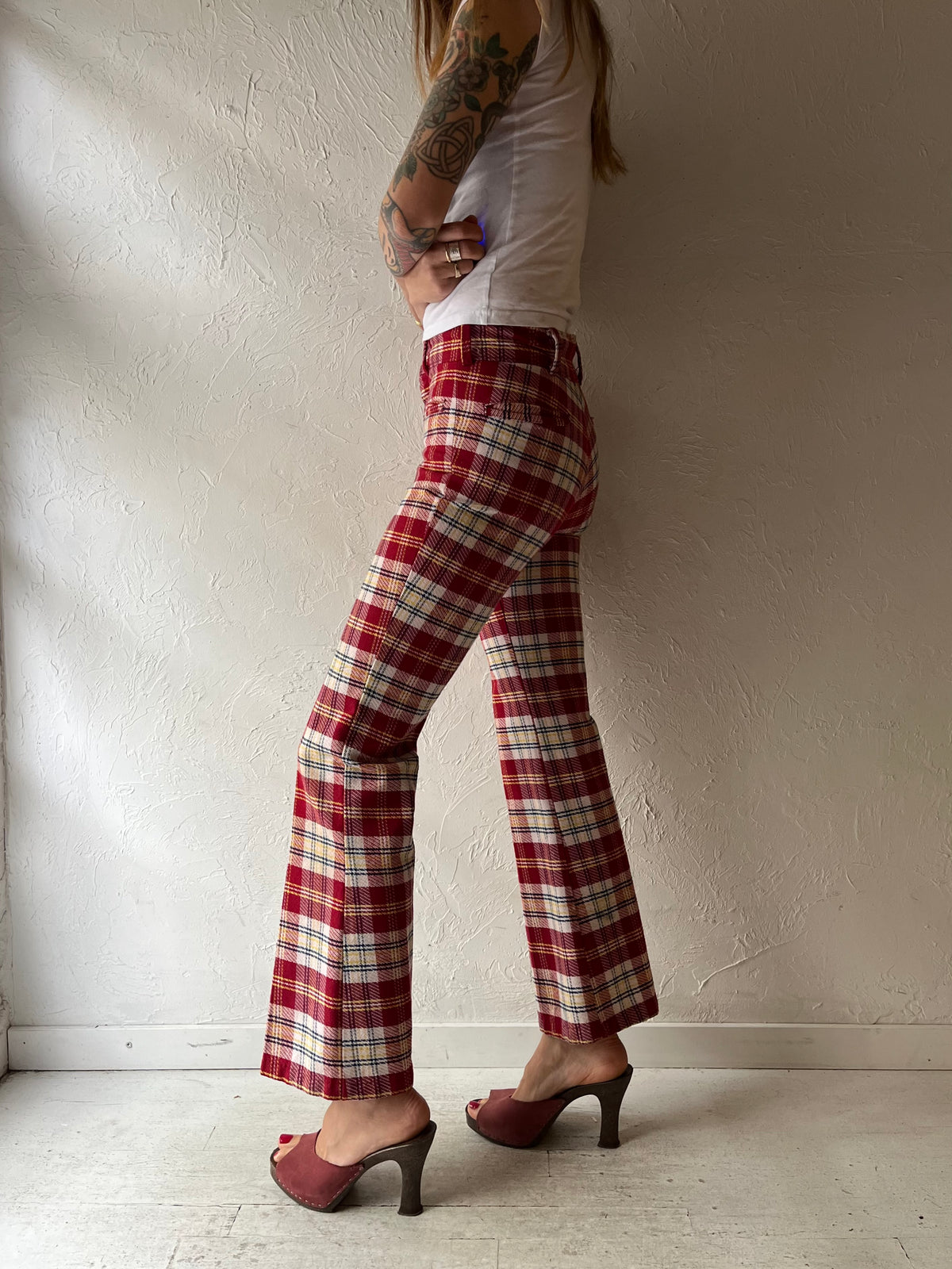 70s 'Sears Roebuck' Plaid Flare Pants / Small