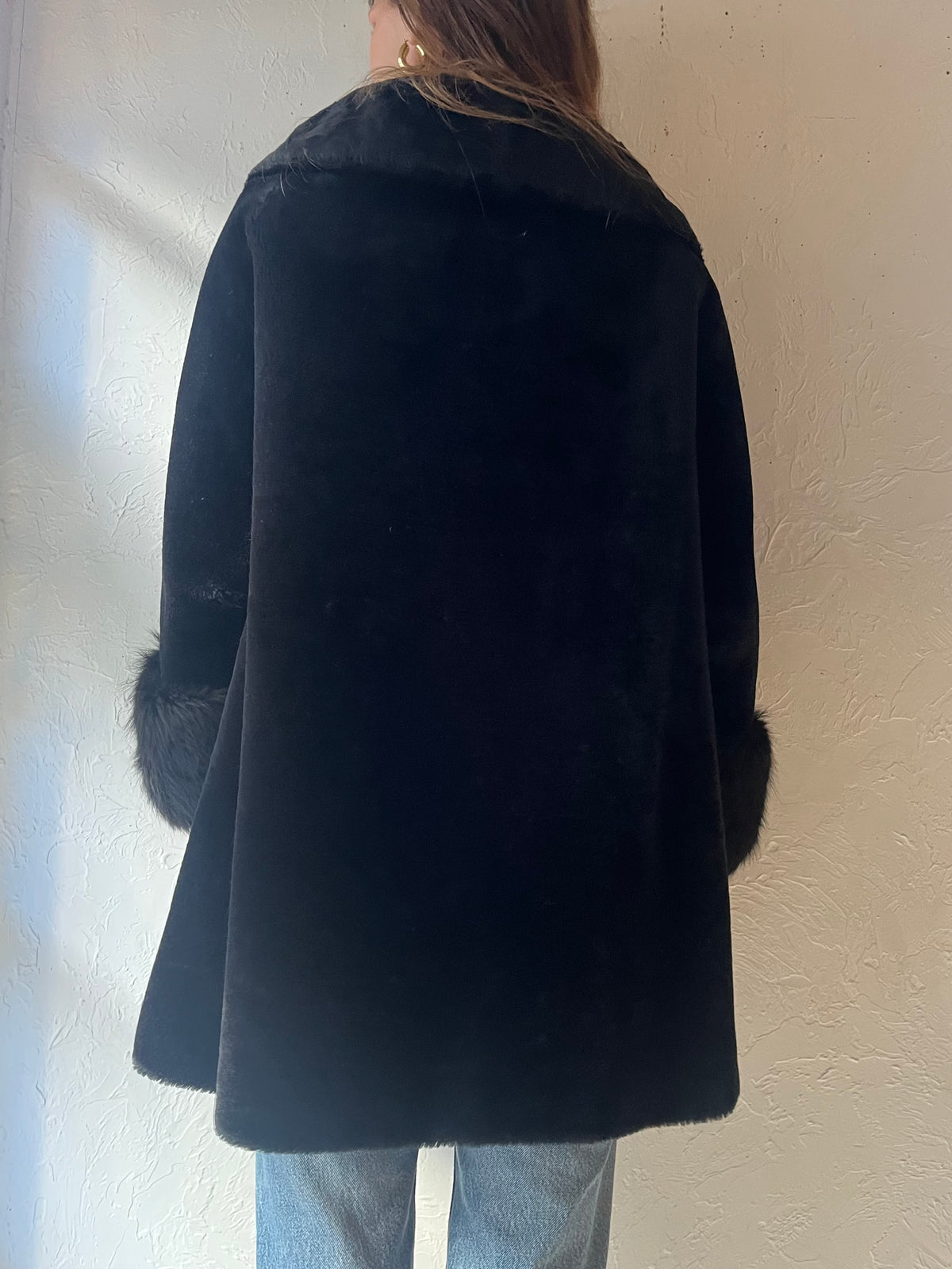 80s ‘Glamasale’ Black Faux Fur Mob Wife Glam Winter Outerwear Jacket / Small