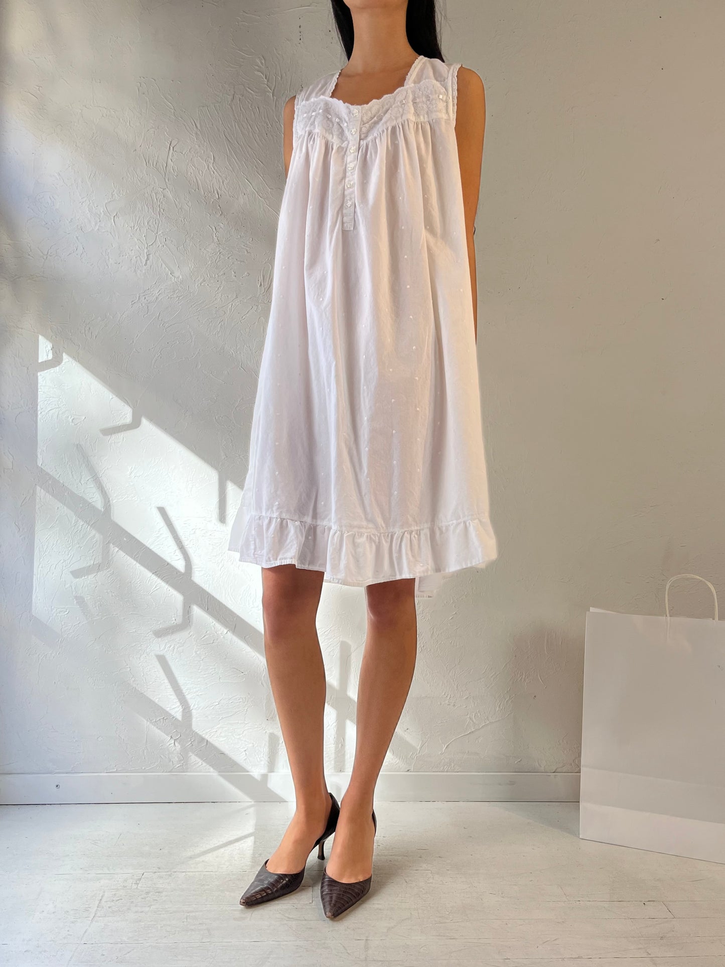 Y2K ‘Charter Club’ White Cotton Mini Dress / XL