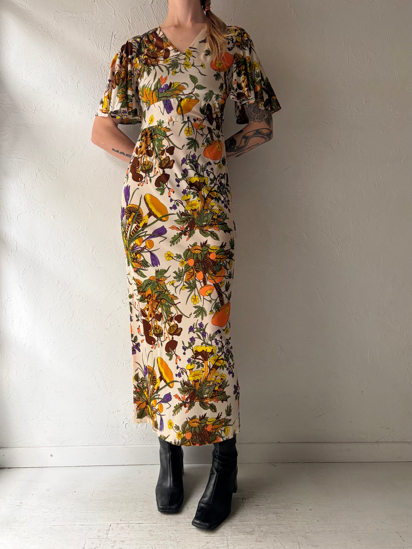 70s 'Byer Too' Silky Mushroom Print Dress / Small