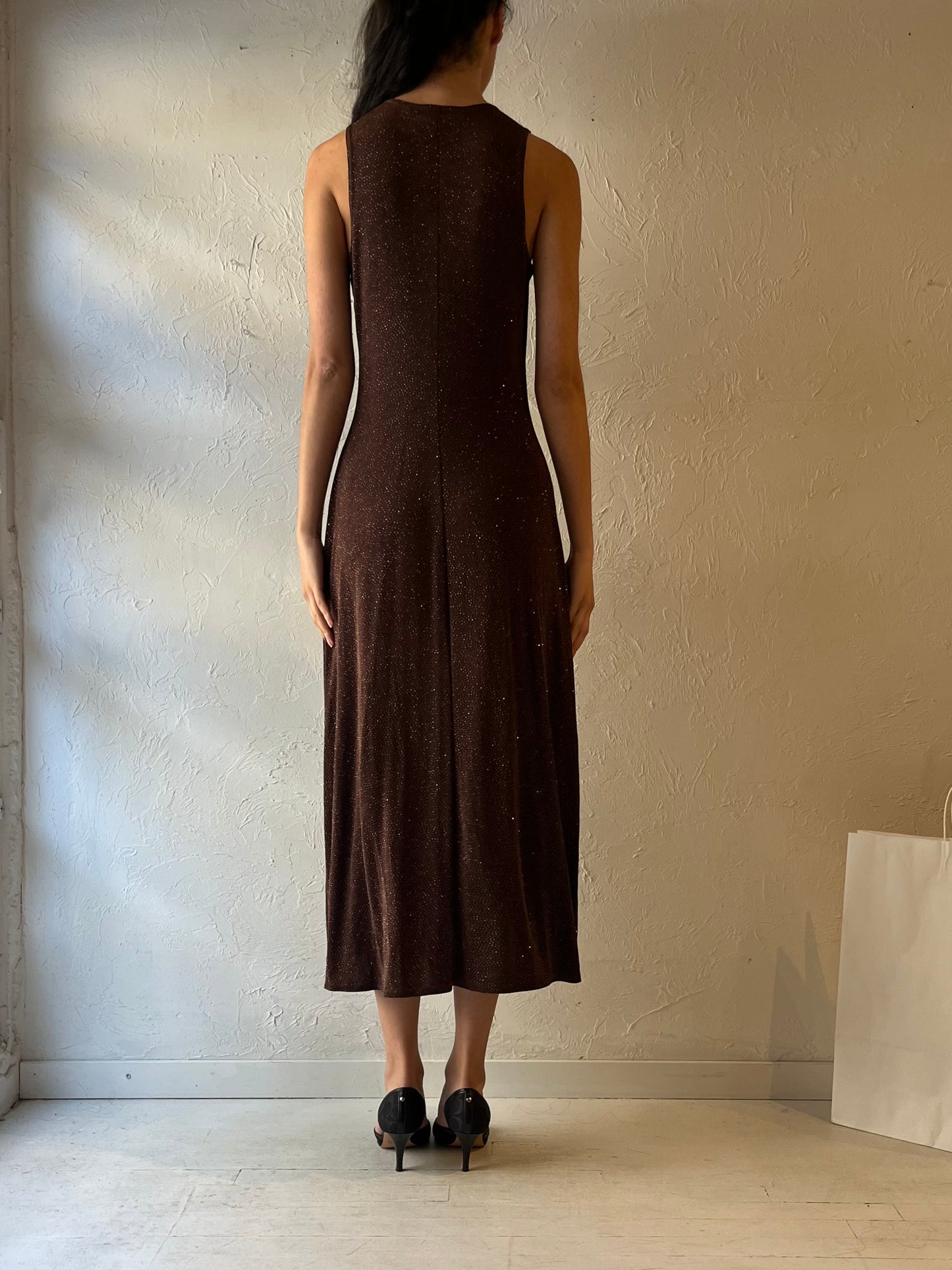 90s ‘Mariam & Maral’ Brown Sparkly Slinky Dress / Medium