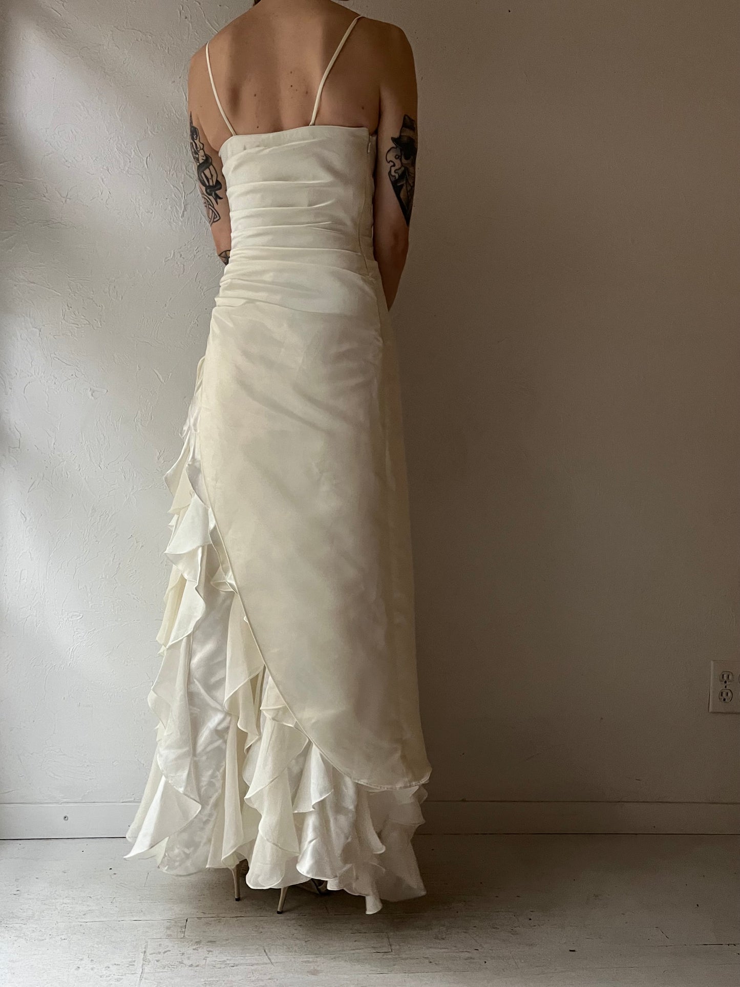 90s 'Jump' White Sequin Formal Dress / Small