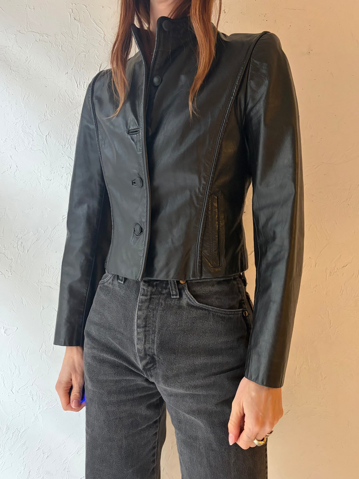 90s 'Fox Moor' Black Minimalist Leather Jacket / Small
