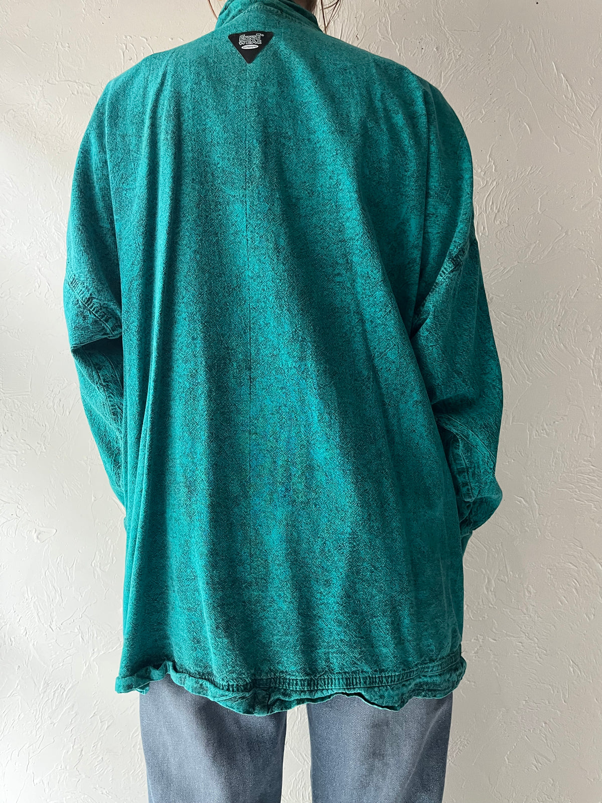 90s 'Ezze Wear' Green Zip Up Long Sleeve Cotton Jacket / Small