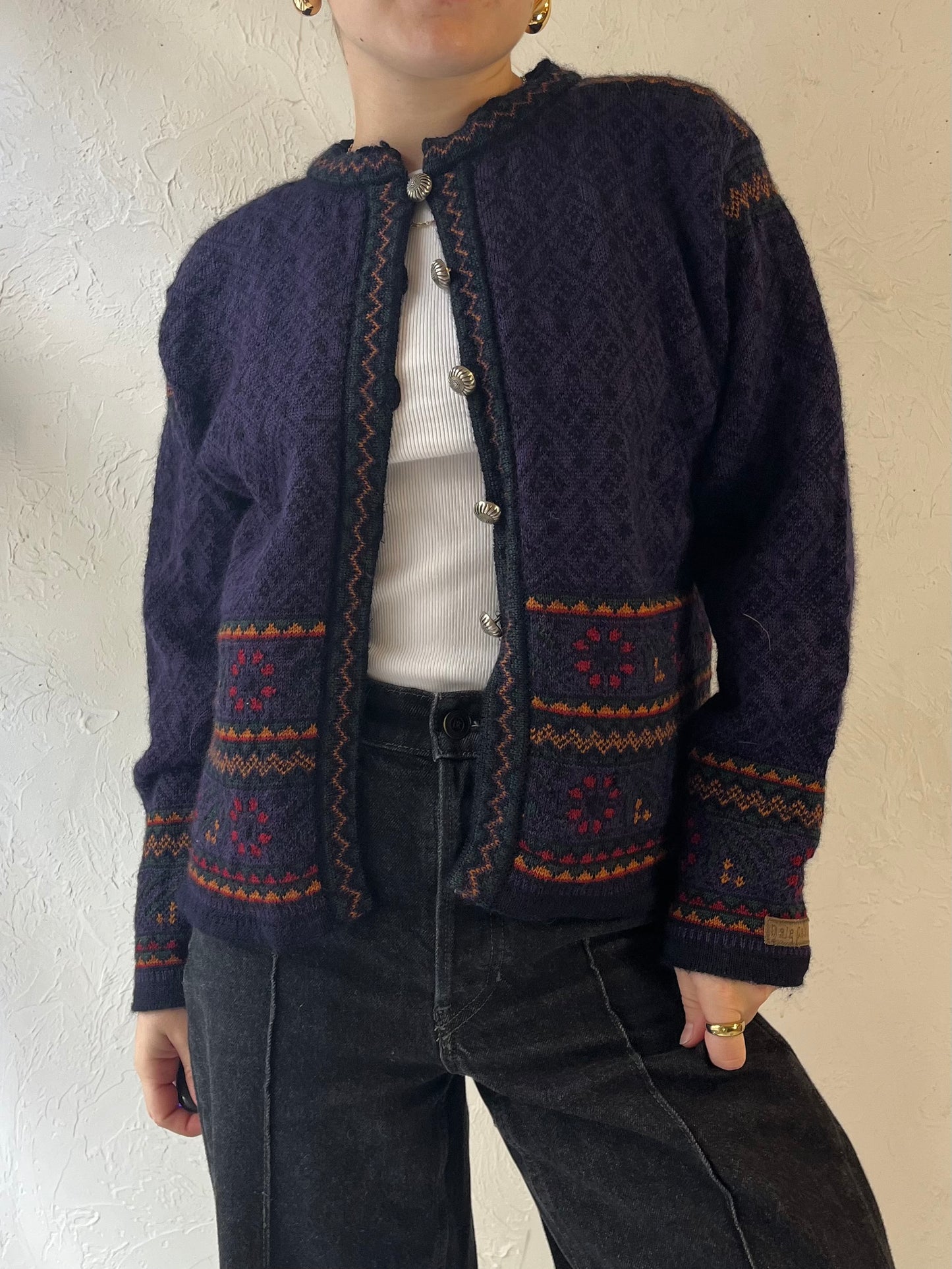 Vintage 'Dale of Norway' Purple Knit Wool Cardigan Sweater / Small