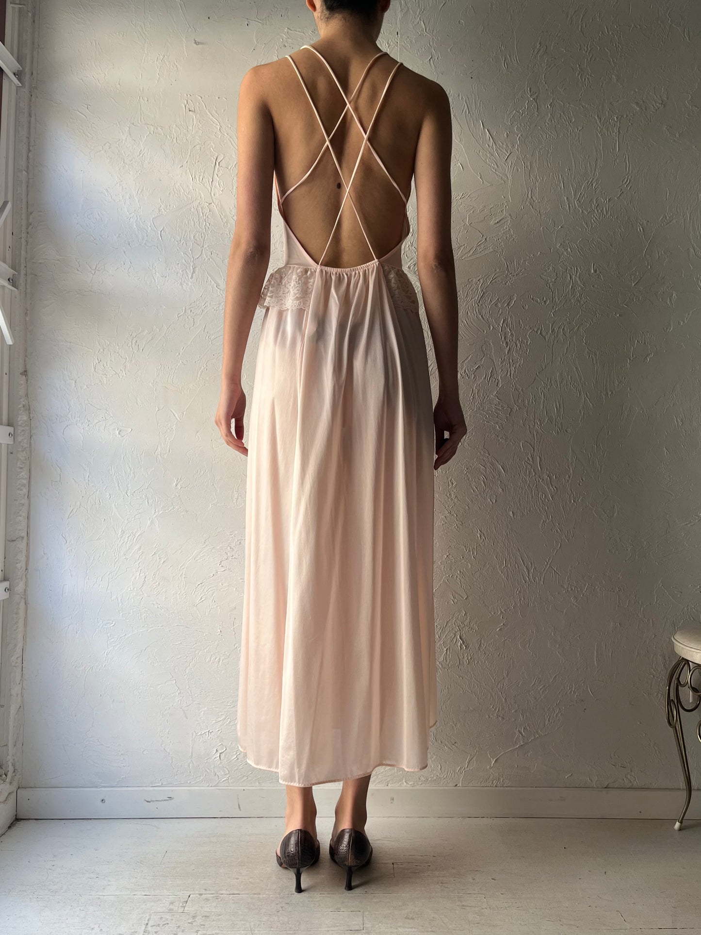 80s 'International Boutique' Pink Romantic Lingerie Slip Dress / Small
