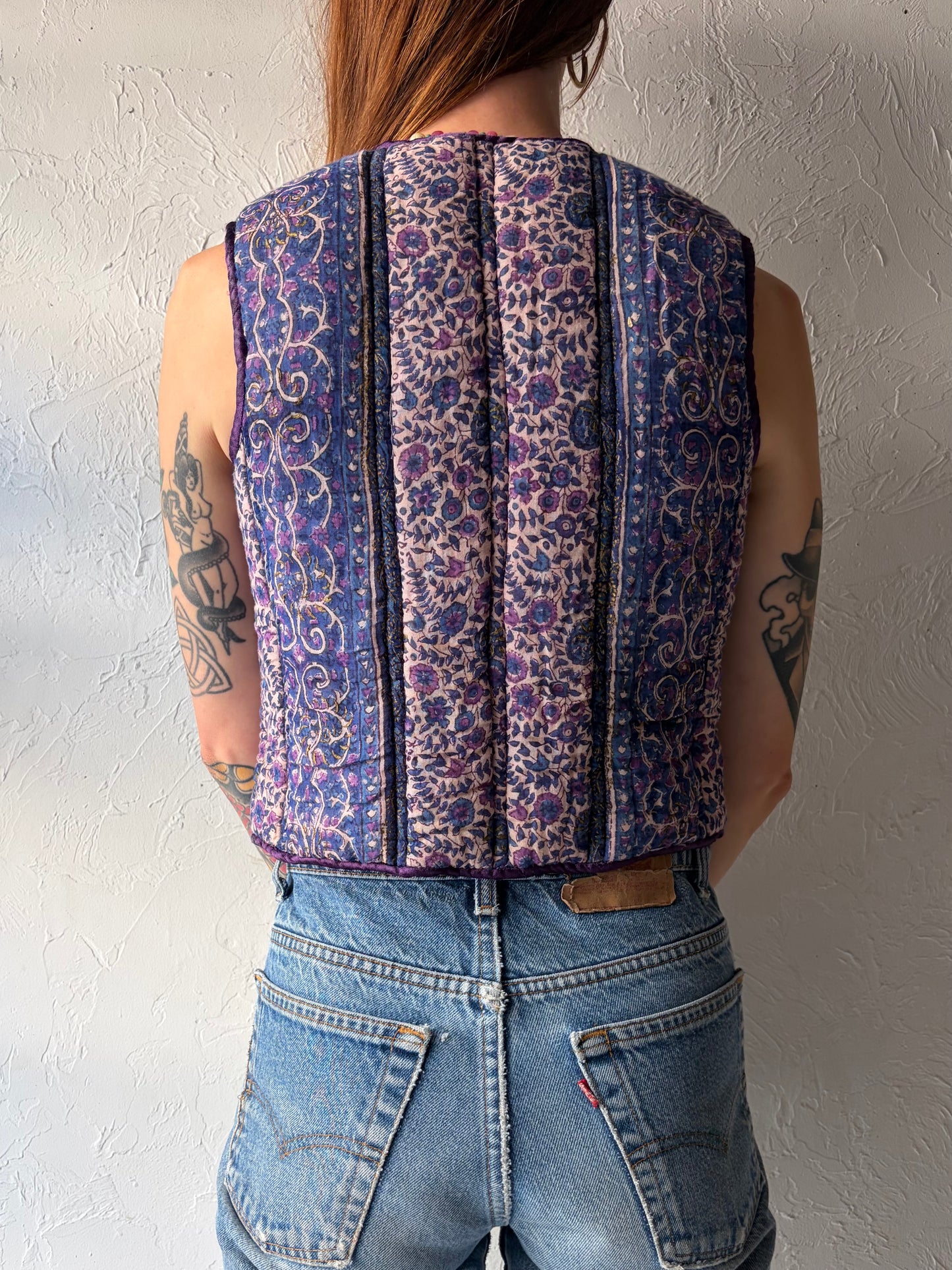 Vintage Floral Cotton Hippie Vest / Small