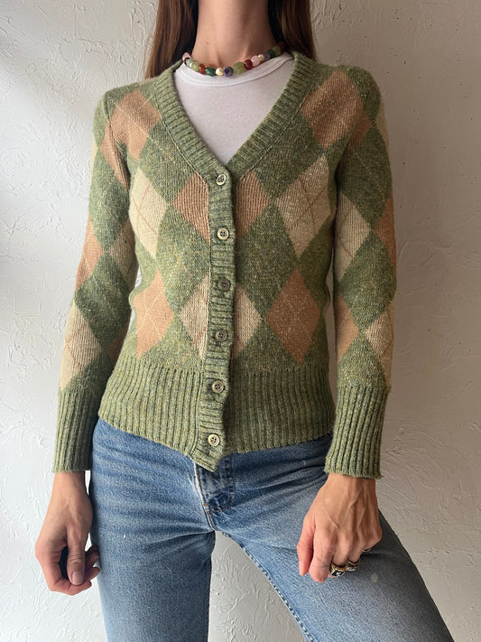 Vintage 'The Arthur Richards Women' Green Argyle Cardigan Sweater / Small