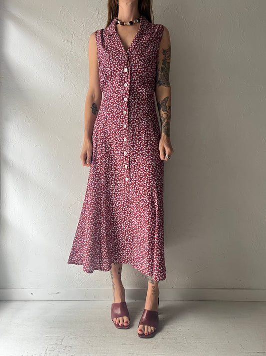 90s 'Robbie Bee' Red Floral Goth Grungecore Cottagecore Summer Maxi Dress / Medium