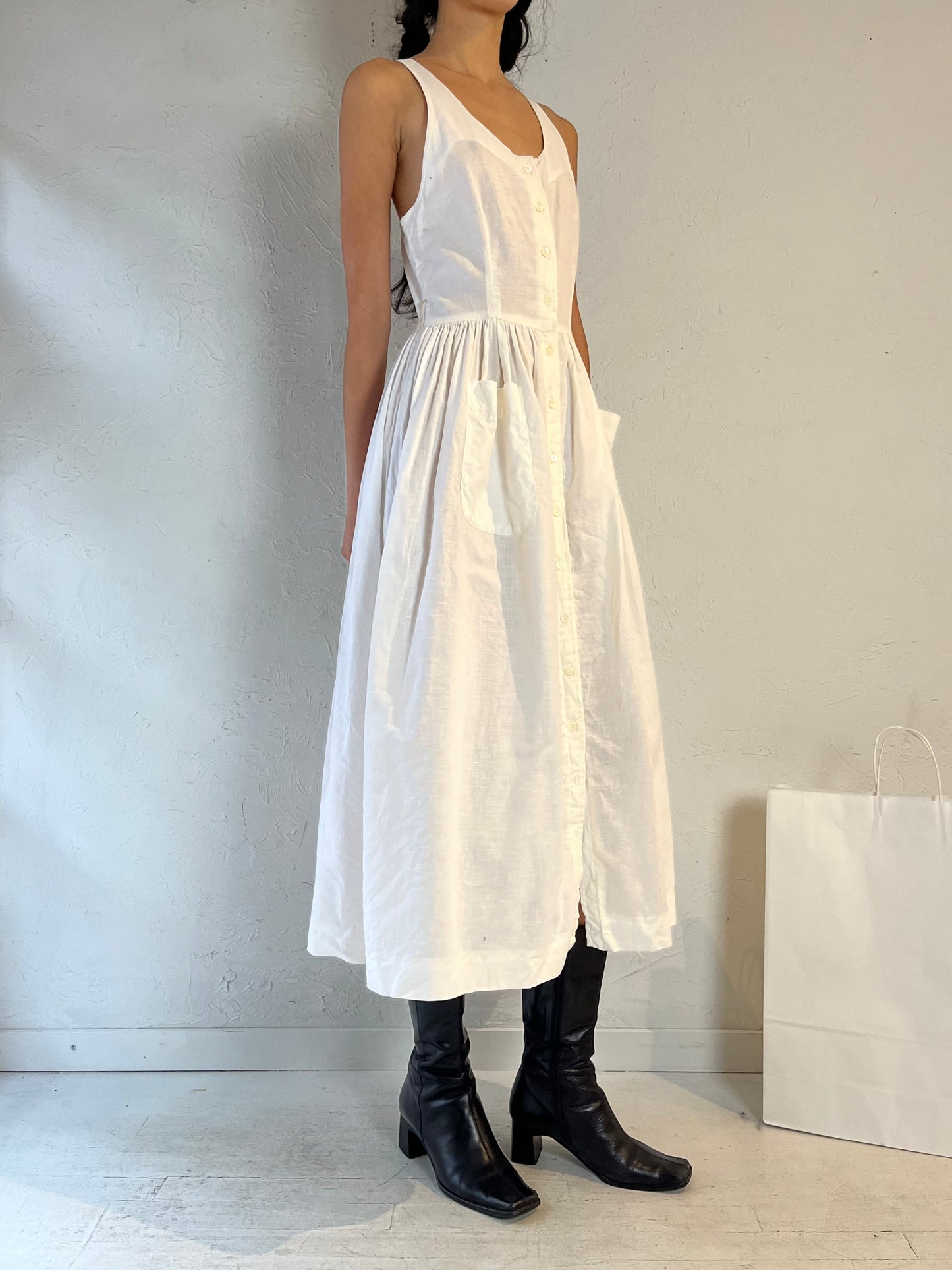 90s ‘Ralph Lauren’ White Sleeveless Midi Dress / Medium