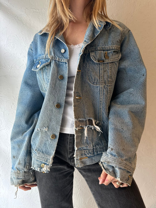 80s ‘Stormrider’ Thrashed Blanket Lined Denim Jacket / Large