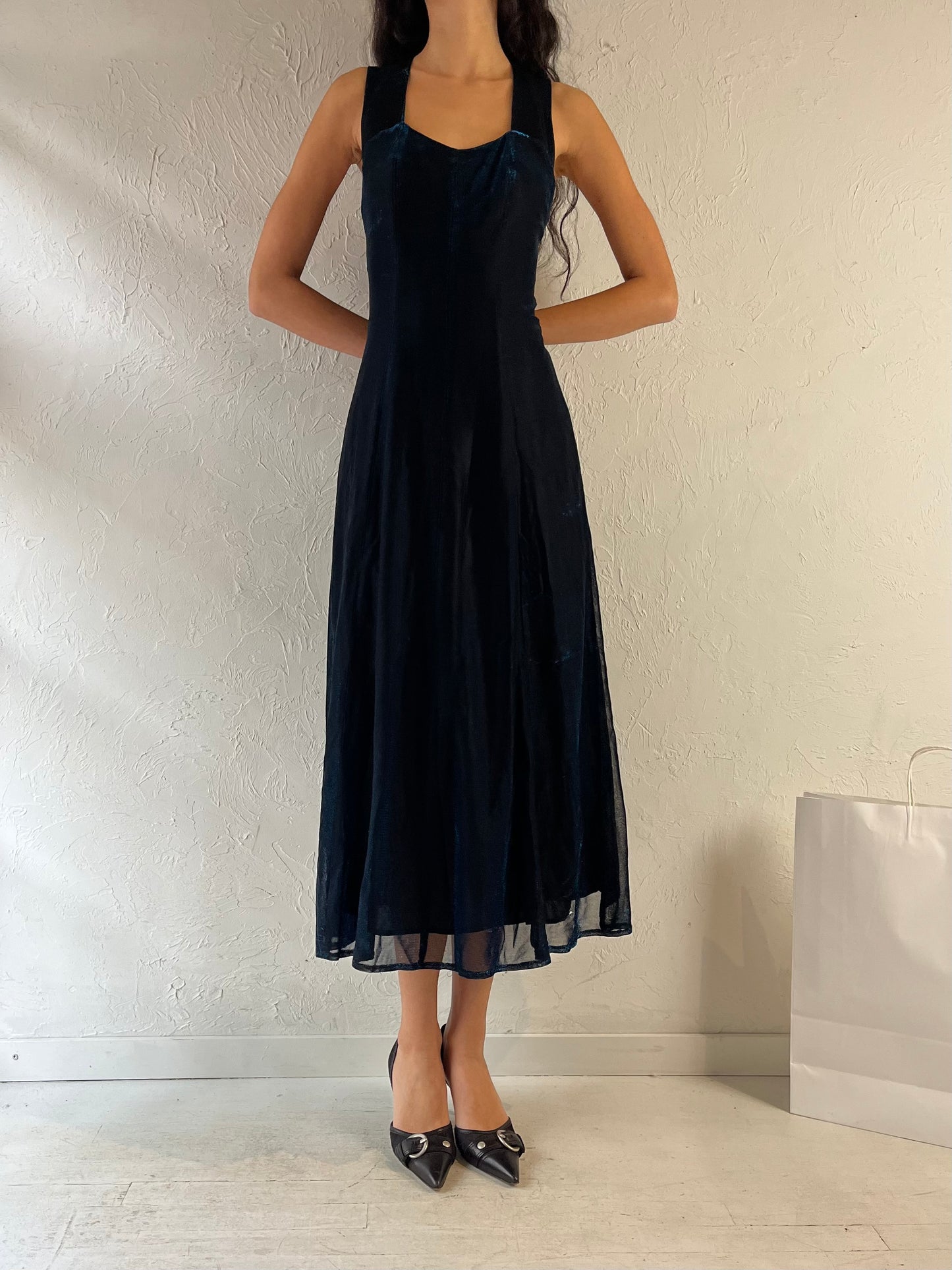 90s ‘Maurice’s’ Navy Blue Sparkly Dress / Medium