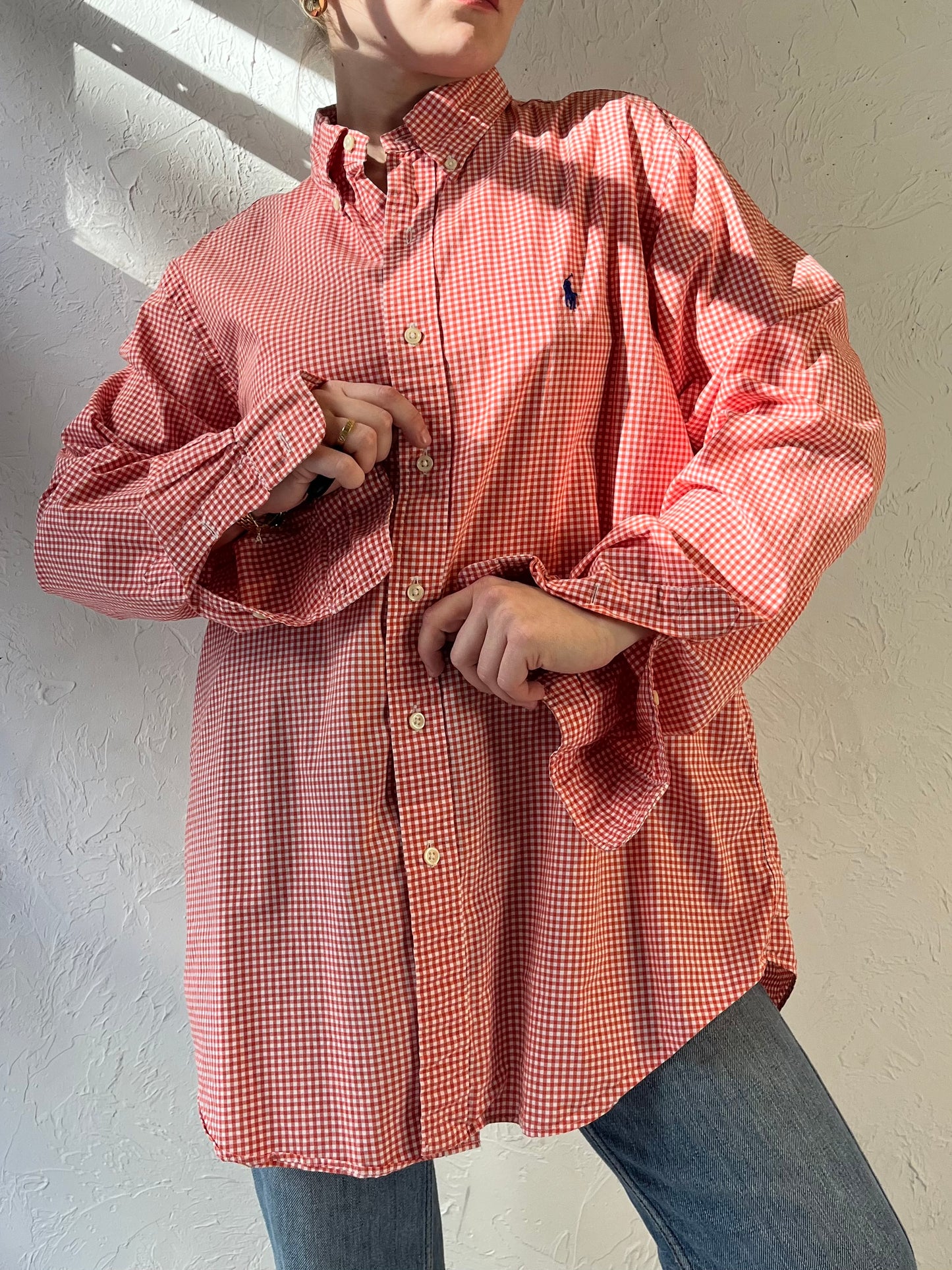 Y2k 'Ralph Lauren' Red Gingham Button Up Shirt / Large