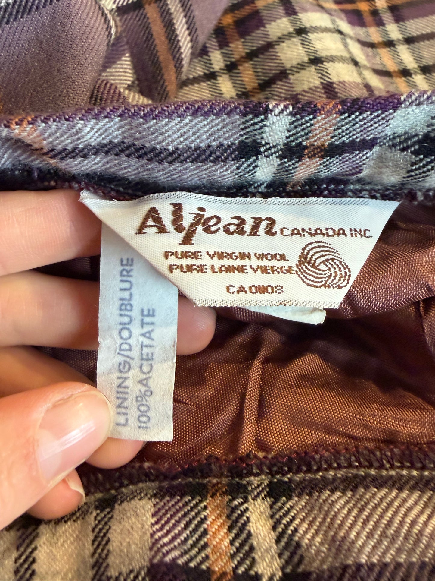 70s 'Aljean' Purple Plaid Wool Knit Winter Midi Skirt / Medium