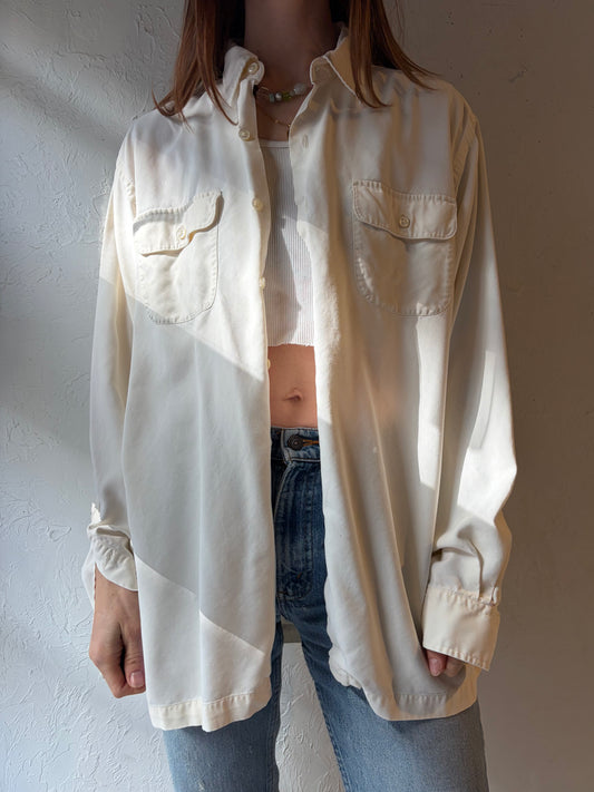 Y2k 'Ralph Lauren' White Rayon Shirt / Medium